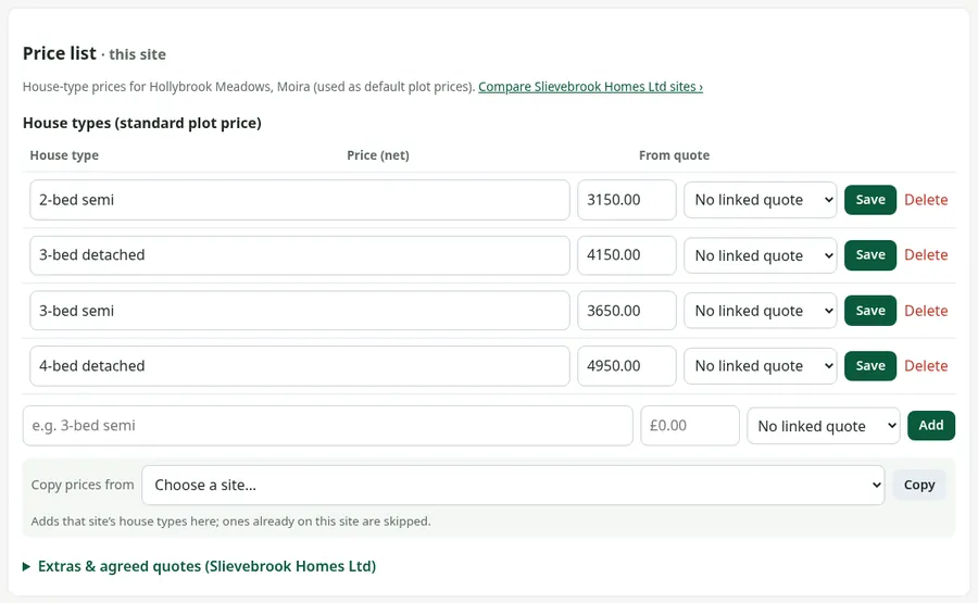 Per-site house-type price list, with copy-from-site